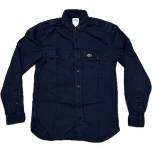 Lacoste Navy Blue Oxford Button Down Shirt Regular Fit Epaulettes size 38